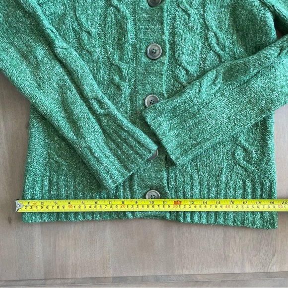L.L. Bean Vintage Green Button-Up Cable Knit Cardigan - Picture 6 of 8